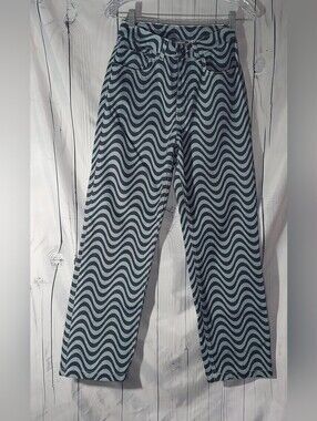 Ragged Priest Wave Print Festival Psychedelic Indie 90's High-Waisted Dad Jeans
